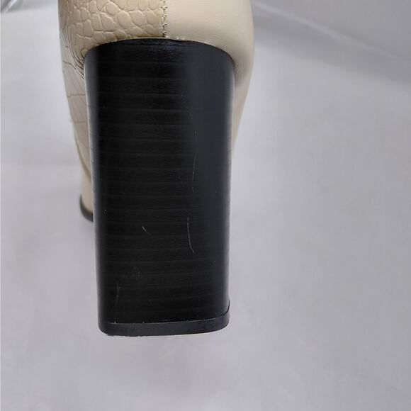Journee Collection Womens 8.5 Ivory Vegan Leather Croc Chunky Block Heel Boots - Picture 13 of 13